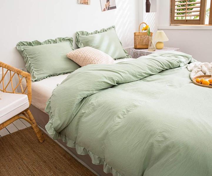 Imagem de Conjunto de capa de edredom Merryword Sage Green Ruffle Queen Size