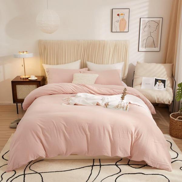 Imagem de Conjunto de capa de edredom VCLife Pink Washed Microfiber King Size