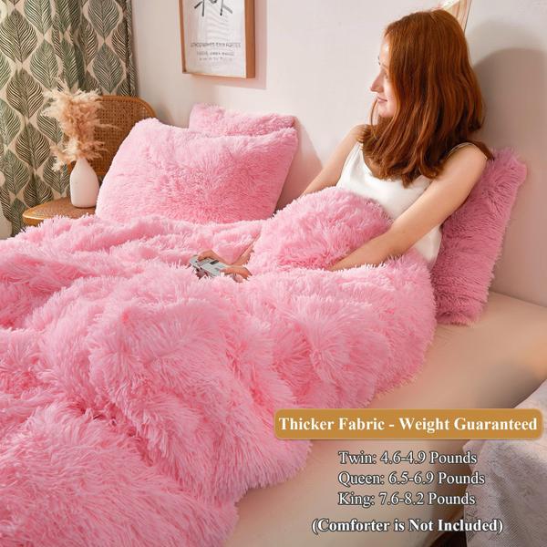 Imagem de Conjunto de capa de edredom Xege Plush Shaggy Luxury Ultra Soft Pink Queen