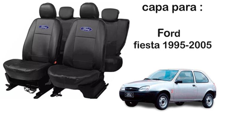 Imagem de Conjunto de Capas de Banco em Couro Impermeável Fiesta 1995-2005 + Volante e Chaveiro - Premium