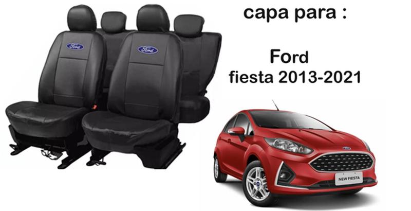Imagem de Conjunto de Capas de Banco em Couro Impermeável Fiesta 2013-2021 + Volante e Chaveiro - Premium