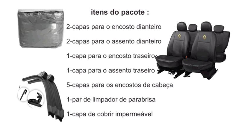 Imagem de Conjunto de Capas de Couro Sandero 16-24 + Capa de Cobrir + Limpador de Parabrisa para Seu Carro