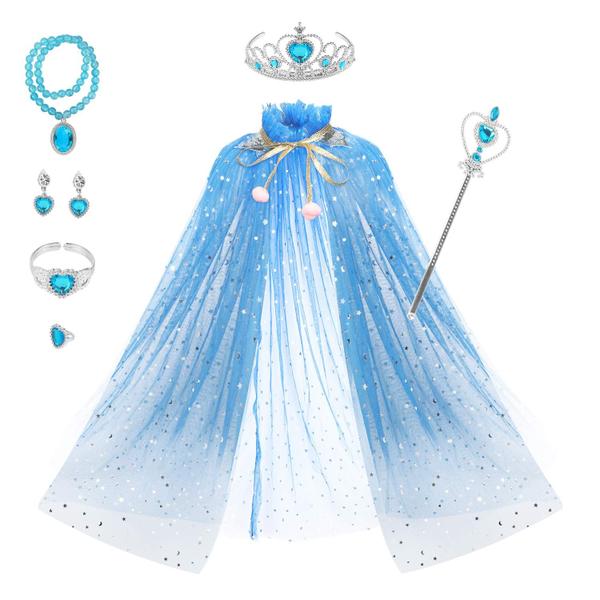 Imagem de Conjunto de capas Princess Fedio de 7 peças com coroa de tiara e varinha azul