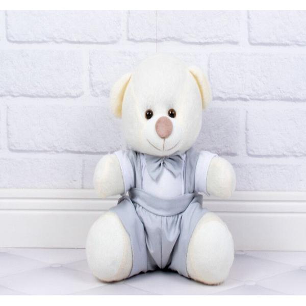 Imagem de CONJUNTO DE CASAL URSO TEDDE 12cm - PAJEM CINZA E DAMINHA BRANCA DETALHE CINZA