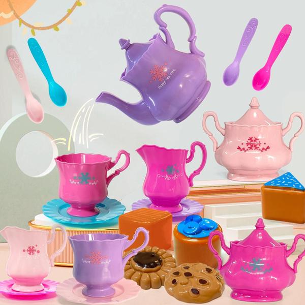 Imagem de Conjunto de Chá para Meninas - Brinquedo Infantil com Chaleira, Biscoitos e Mais