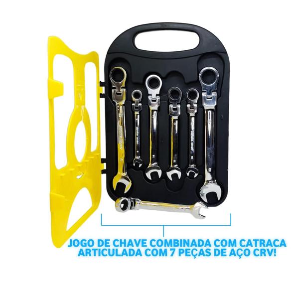 Imagem de Conjunto de chave de boca combinada catraca  articulada 7 pc