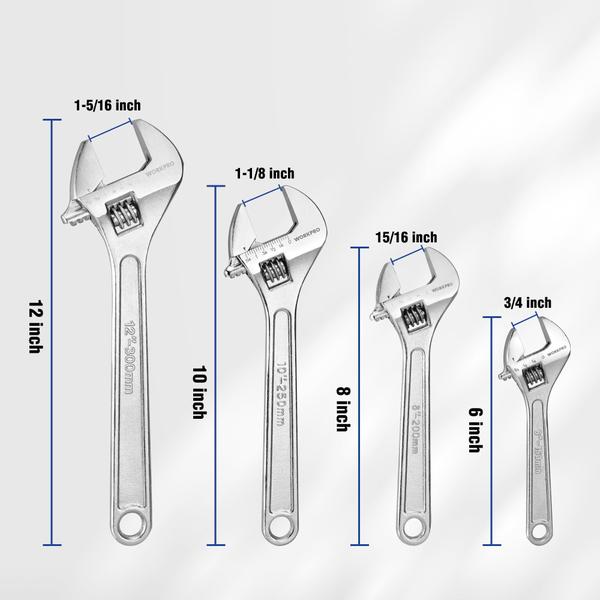 Imagem de Conjunto de chaves ajustáveis WORKPRO, forjado, tratado termicamente, 15-30 cm, 4 peças