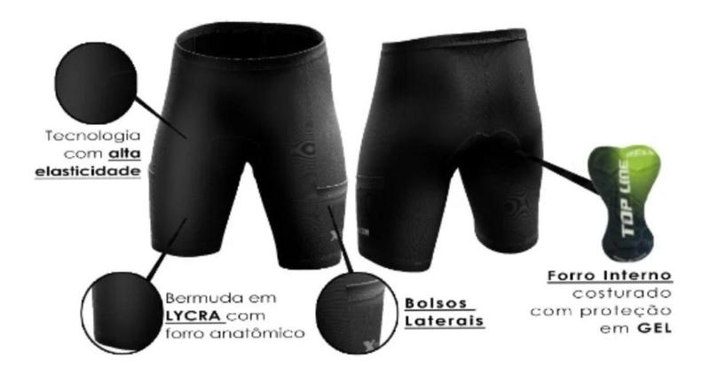 Imagem de Conjunto de Ciclismo Camisa e Bermuda C/ Proteção UV + Óculos Esportivo Espelhado + Par de Manguitos + Bandana