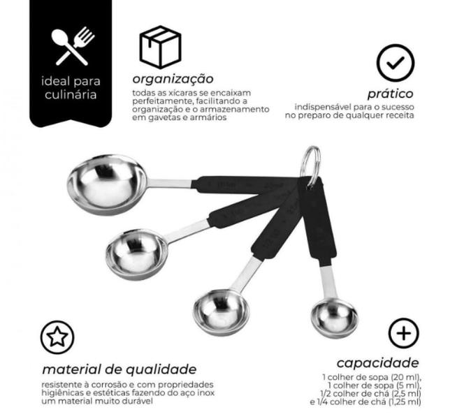 Imagem de Conjunto De Colheres Medidoras Em Inox Ônix 4 Peças - Mimo