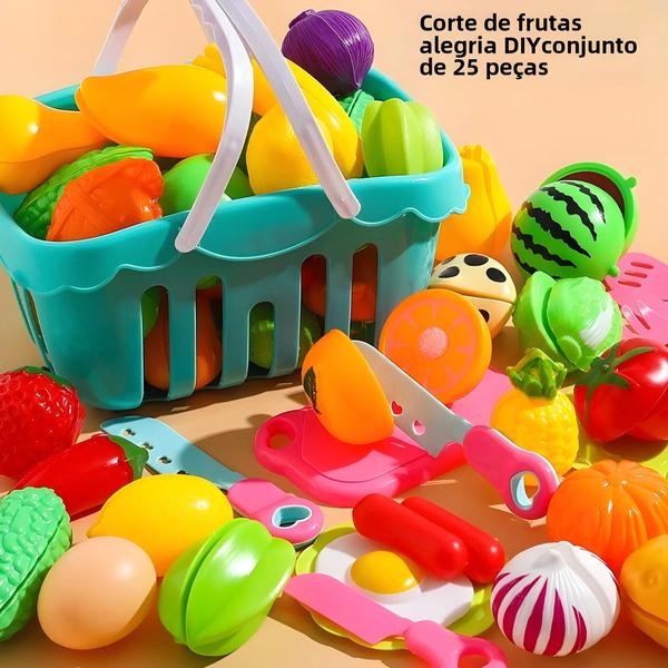 Imagem de Conjunto De Comida De Cozinha Infantil 25 Peças DIY Brinquedo Musical De Corte De Frutas Para