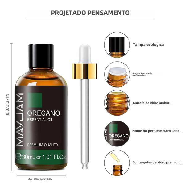 Imagem de Conjunto de Conta-Gotas de Óleos Essenciais (30ml) - Óleos de Orégano, Limão, Eucalipto, Hortelã e Neroli