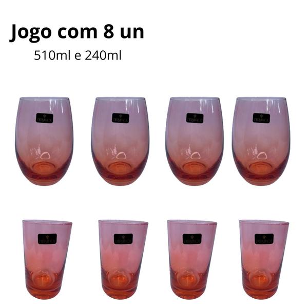 Imagem de Conjunto de Copos com 8 em cristal ecológico Canon Vermelho  240ml e 510ml A11cm Fracalanza