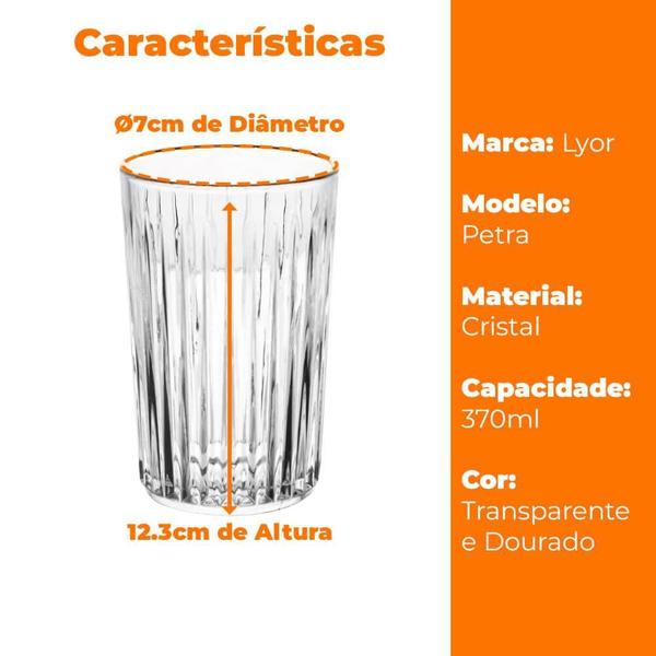 Imagem de Conjunto de Copos de Cristal Transparente Fio de Ouro Deli Diamante 300ml 4 peças - Lyor 220277/4