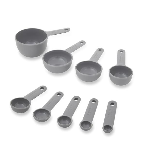 Imagem de Conjunto de copos e colheres de medição KitchenAid Universal, 9 peças, cinza