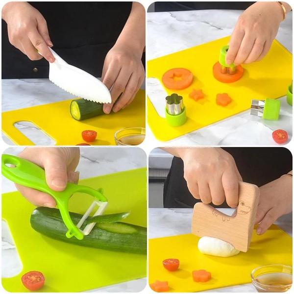 Imagem de Conjunto de Cortadores de Cozinha para Crianças - Faca de Plástico, Descascador de Frutas e Mais