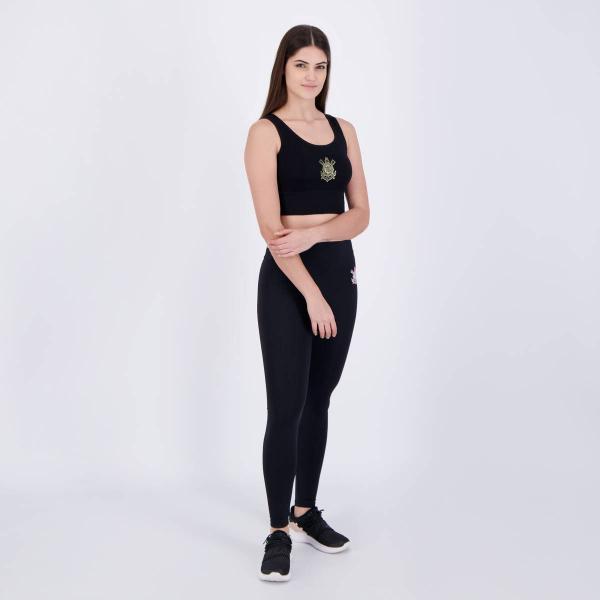 Imagem de Conjunto de Cropped e Calça Legging Corinthians Classic Feminino Preto