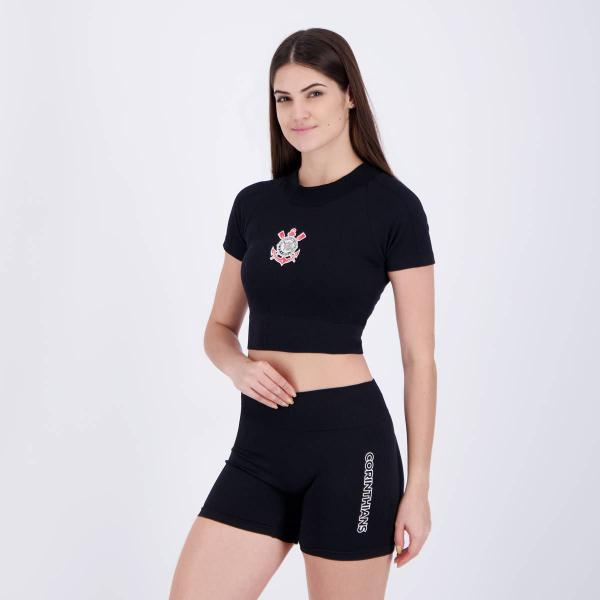 Imagem de Conjunto de Cropped e Shorts Corinthians Feminino Preto