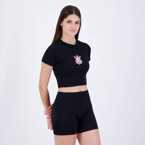 Imagem de Conjunto de Cropped e Shorts Corinthians Feminino Preto