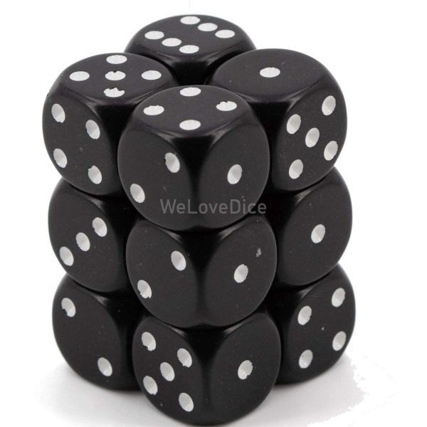 Imagem de Conjunto de dados Chessex 12 D6 16mm preto com branco com recipiente