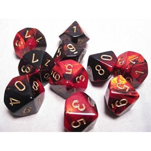 Imagem de Conjunto de dados Chessex Gemini preto e vermelho com dez lados dourados (d10)