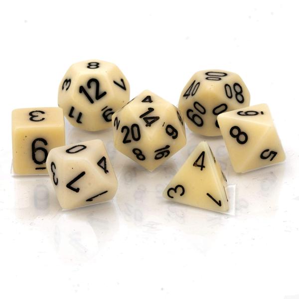 Imagem de Conjunto de dados Chessex Opaque Ivory/Black com 7 peças