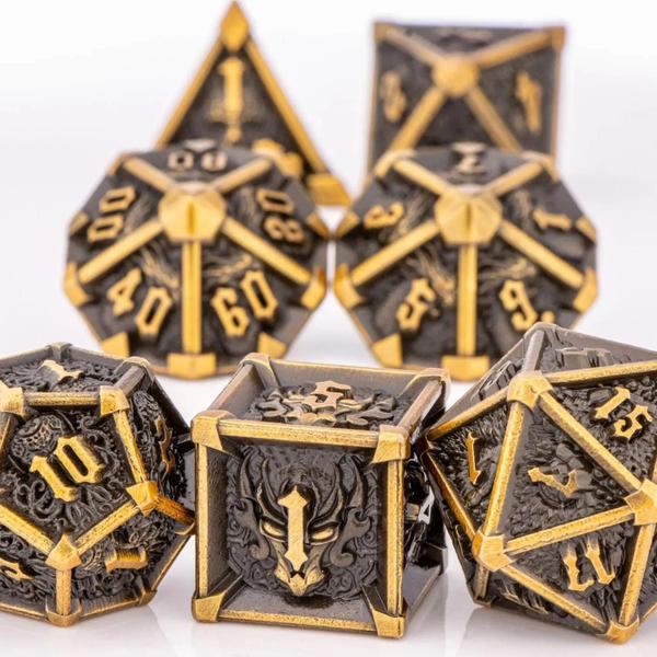 Imagem de Conjunto De Dados DnD De Metal Skull Dragon Sharp Edge Jogos De Mesa Poliédricos