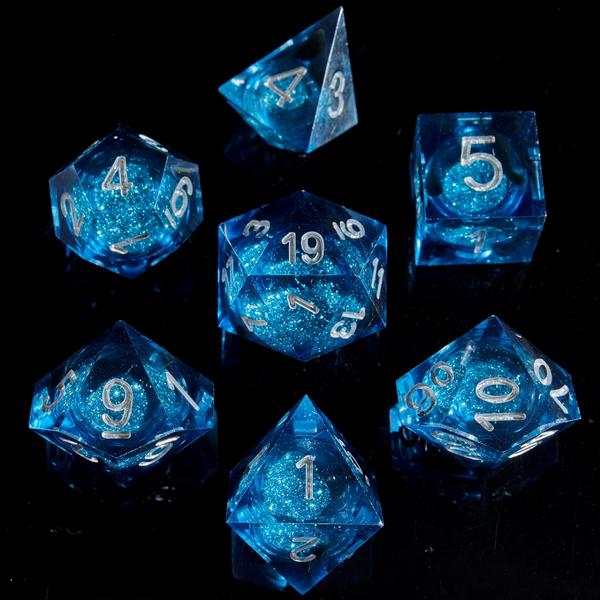 Imagem de Conjunto de dados Fugacity DND Liquid Core Resin, 7 peças, azul, prata