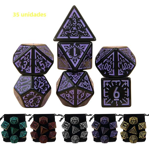 Imagem de Conjunto de Dados Poliedricos MND Multifacetados (35 Peças) - D4, D6, D8, D10, D12, D20 para Jogos