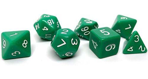 Set Di 7 Dadi Per Giochi Di Ruolo (RPG) - Verde Opaco D4 D6 D8 D10 D12 D20 D00-90