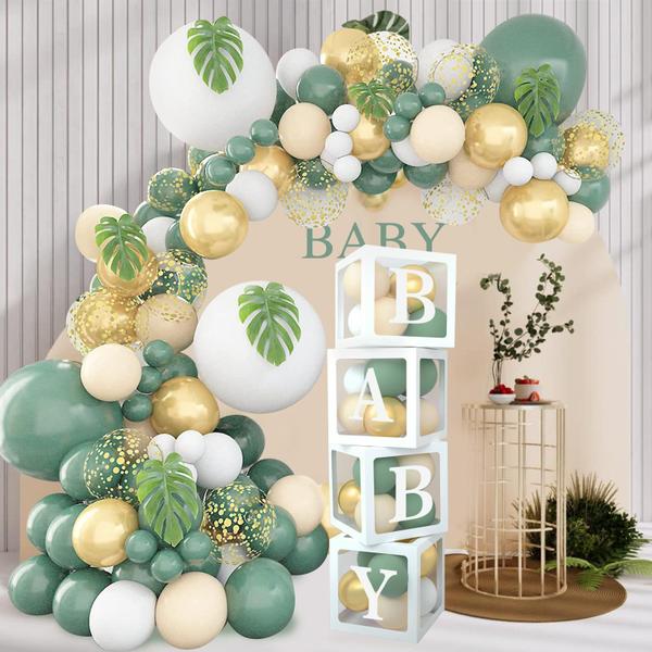 Imagem de Conjunto de decoração FengRise Sage Green Baby Shower, 4 caixas de balões