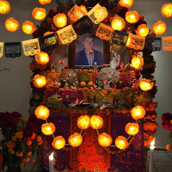 Imagem de Conjunto de decoração Riceshoot Day of The Dead com LED Marigold Gar