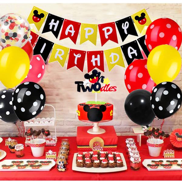 Imagem de Conjunto de decorações de festa Dilyreke Red 2nd Birthday Mouse Theme