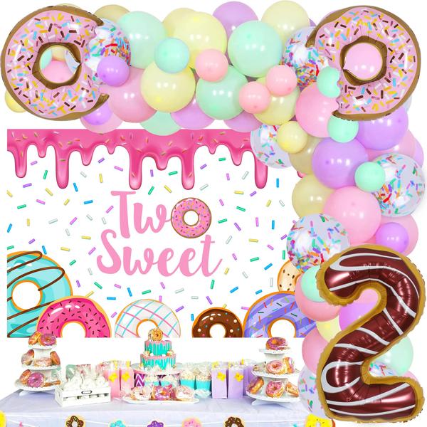 Imagem de Conjunto de decorações de festa Funmemoir Donut 2nd Birthday Girl