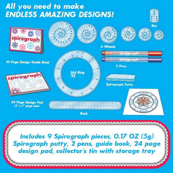 Imagem de Conjunto de design para colecionadores de espirógrafos em lata com canetas e folha de design