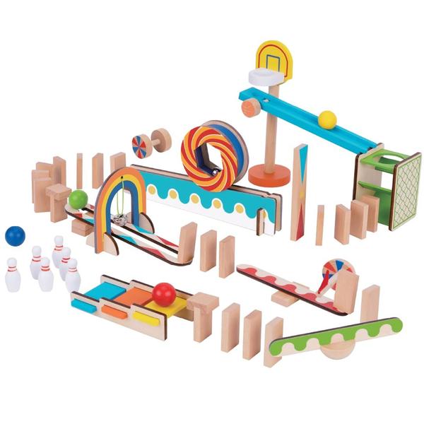 Conjunto de dominó de madeira Domino Run Bimbly para crianças de 4 a 8 anos Imagem de Conjunto de dominó de madeira Domino Run Bimbly para crianças de 4 a 8 anos