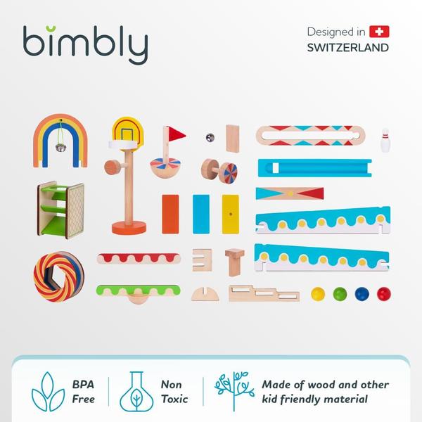 Conjunto de dominó de madeira Domino Run Bimbly para crianças de 4 a 8 anos Imagem de Conjunto de dominó de madeira Domino Run Bimbly para crianças de 4 a 8 anos