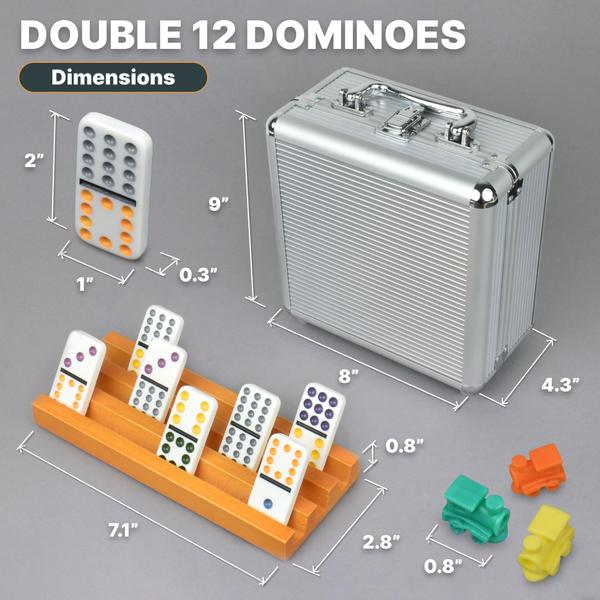 Imagem de Conjunto de dominós Mexican Train Queensell com 8 suportes Double 12