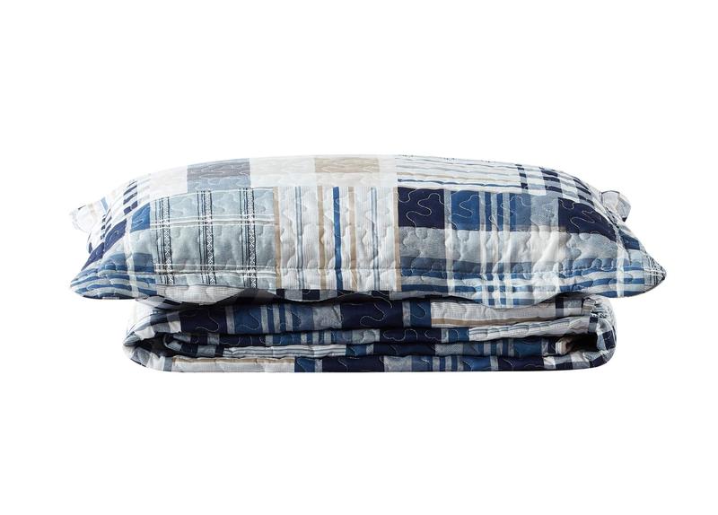 Imagem de Conjunto de edredões Brilliant Sunshine Blue Plaids Patchwork, 2 peças gêmeas