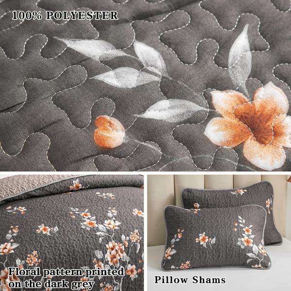 Imagem de Conjunto de edredões Flysheep King Size cinza escuro floral reversível