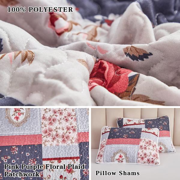 Imagem de Conjunto de edredões Flysheep Patchwork King Size rosa roxo floral