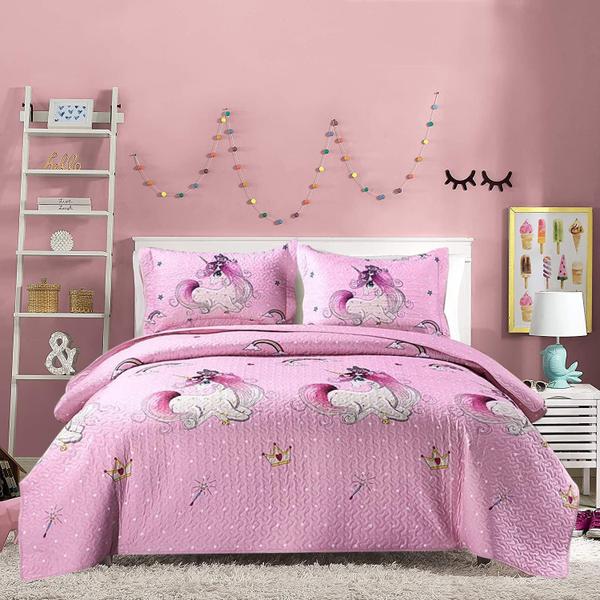 Imagem de Conjunto de edredões Girls Jessy Home Unicorn Twin Size com 2 travesseiros Sha