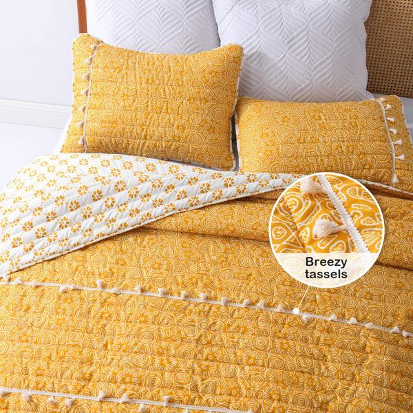 Imagem de Conjunto de edredões HORIMOTE HOME Boho Style Yellow Queen com borla