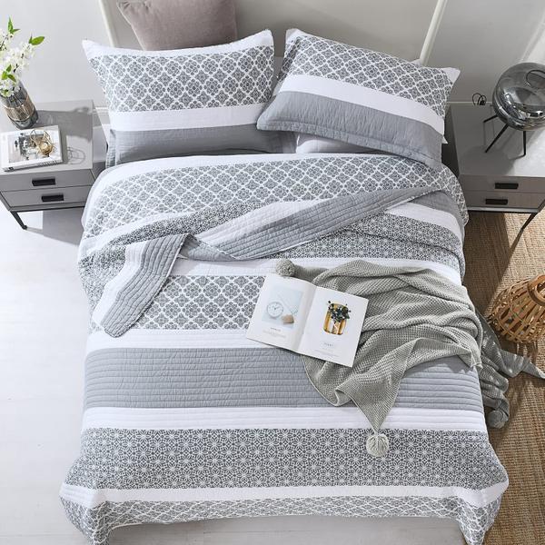 Imagem de Conjunto de edredões SahsahCasa Quilt Queen Size 100% algodão, cinza azulado