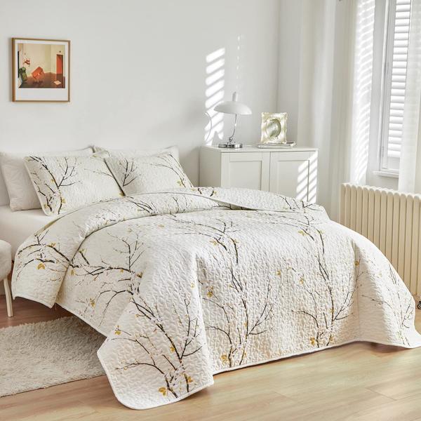 Imagem de Conjunto de edredões UOZZI BEDDING Cream White com Black Branch Queen