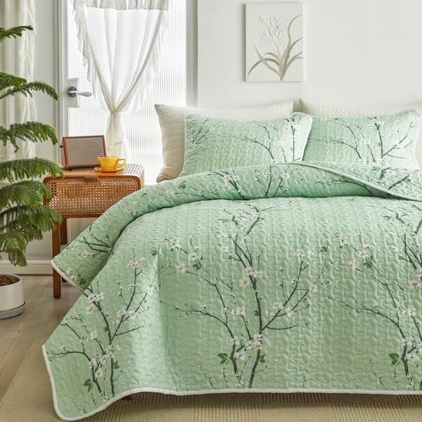 Imagem de Conjunto de edredões UOZZI BEDDING Green Branch Bloom King Size 3 unidades