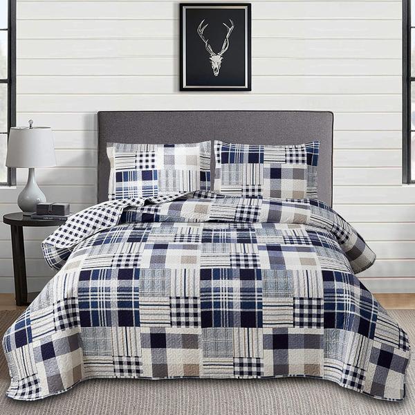 Imagem de Conjunto de edredões verde Essen Plaid reversível king size azul/marrom