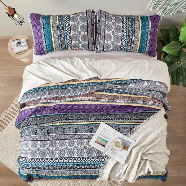 Imagem de Conjunto de edredões WONGS BEDDING Boho King Size Purple Microfiber