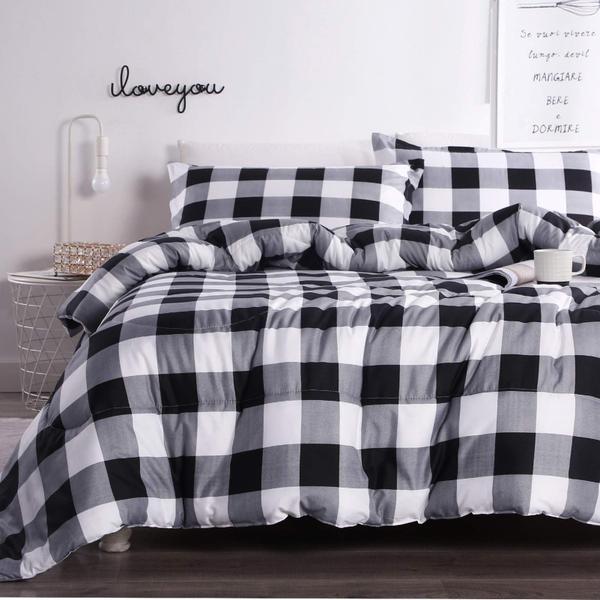 Imagem de Conjunto de edredom Andency Black Plaid King Size (228 x 264 cm), 3 peças