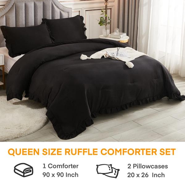 Imagem de Conjunto de edredom Andency Black Ruffle Queen Size, 3 peças