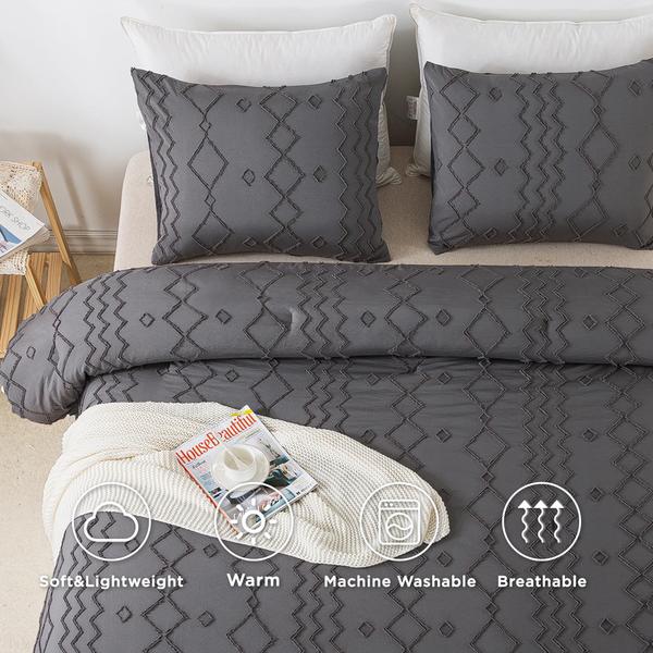 Imagem de Conjunto de edredom Andency Dark Grey Tufted Queen com 2 fronhas